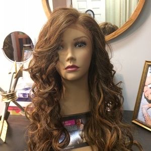 Human Hair Mix Lace Front Wig Brown Highlights